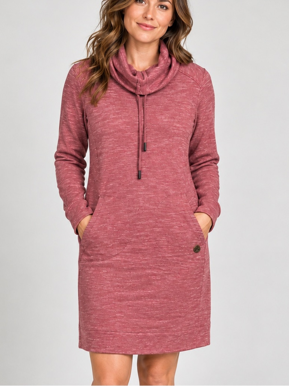 prAna Sunrise Dress Medium Dusty Rose/Pink Cowl Neck Long Sleeve